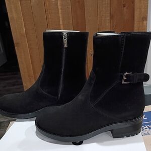 La Canadienne Havan Women's Black Suede Buckled Wedge Size 6 Boots New